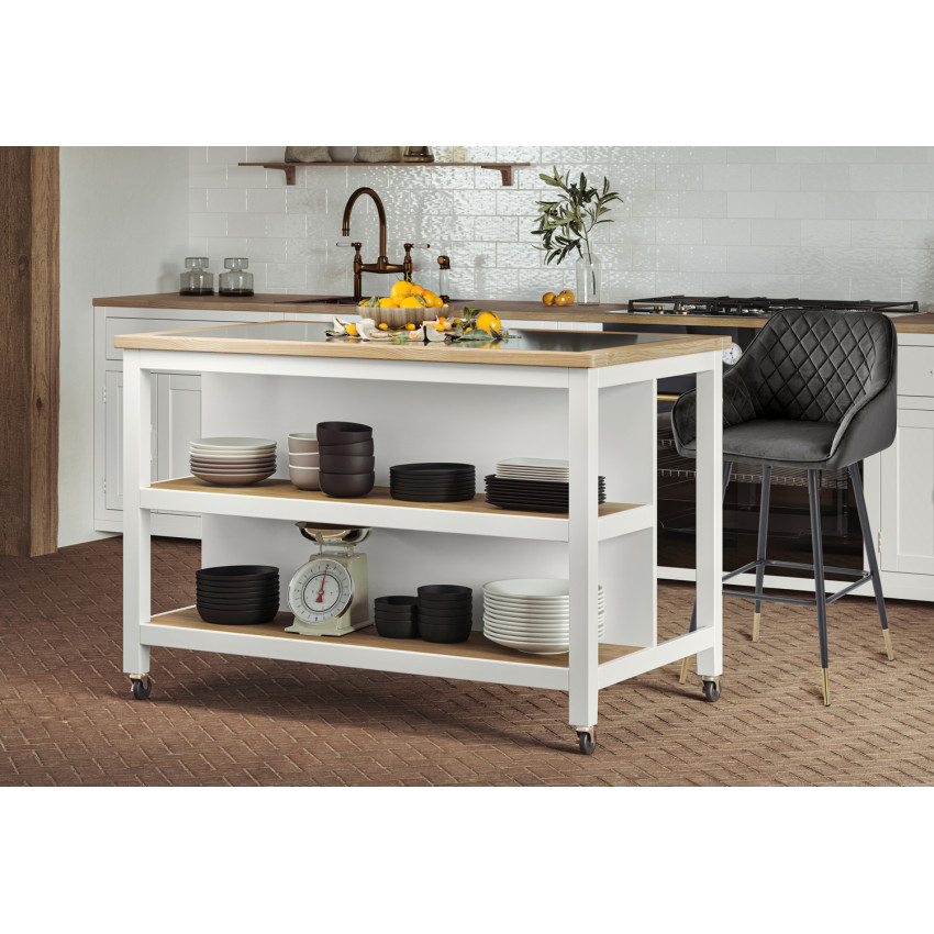 Kitchen Island (White) Open with Breakfast Bar