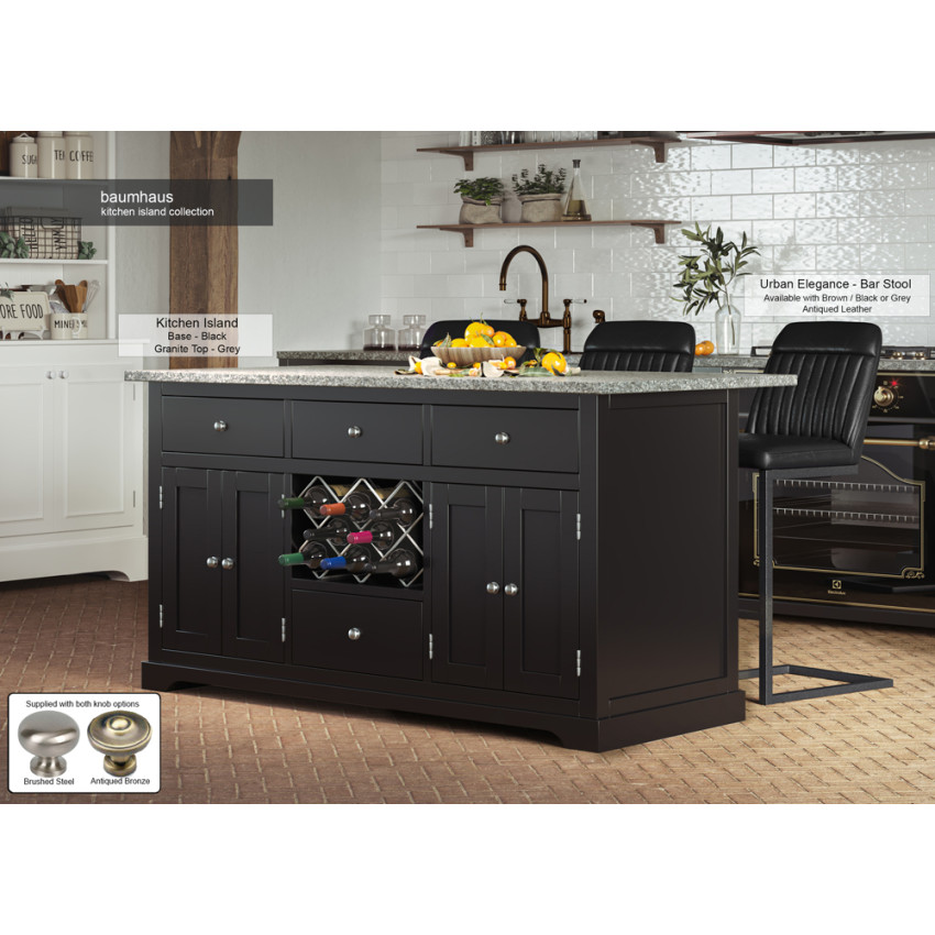 Black Kitchen Island With Grey Granite Worktop