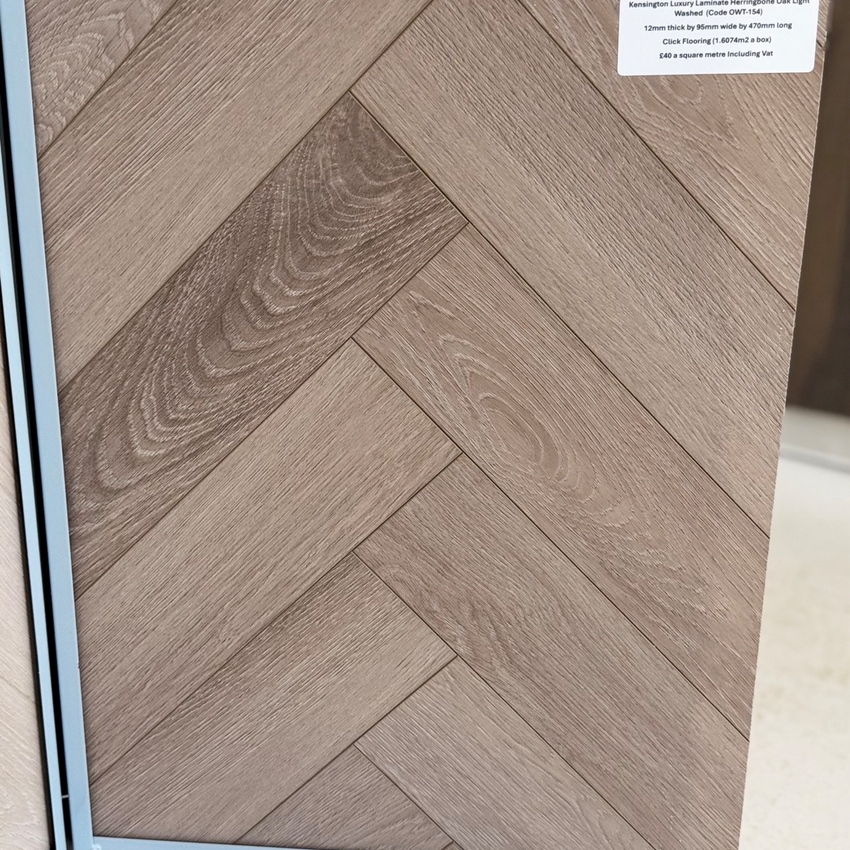 Kensington Luxury Laminate Herringbone Oak Light Washed