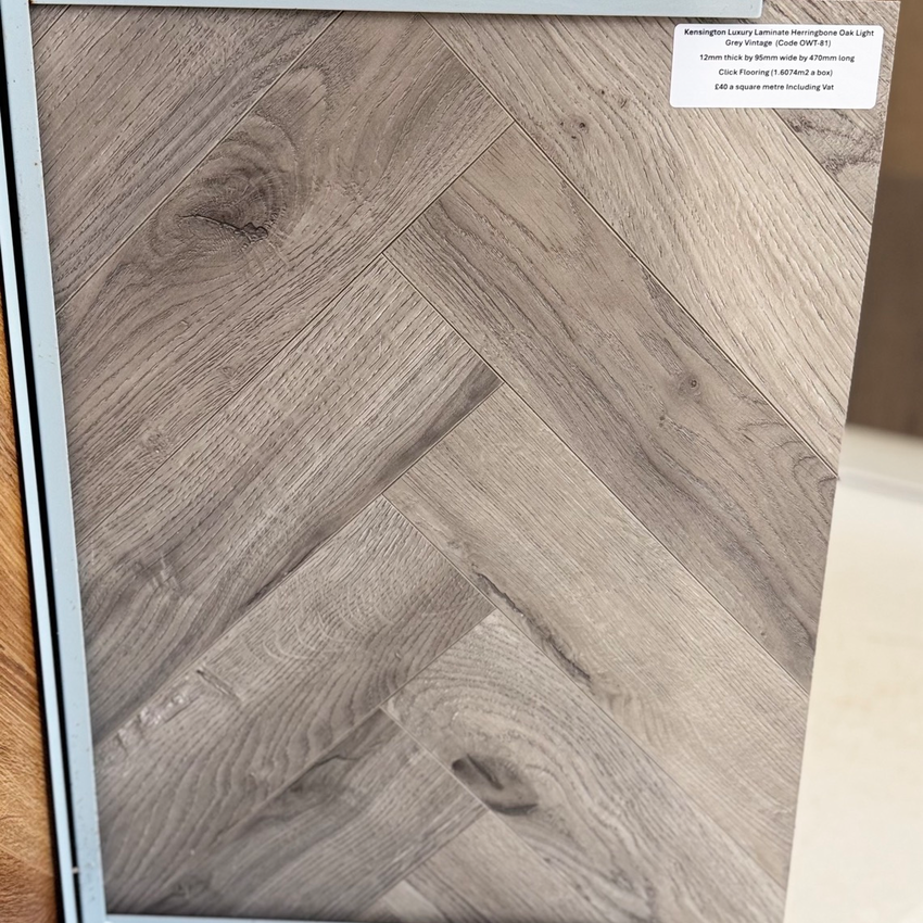 Kensington Luxury Laminate Herringbone Oak Light Grey Vintage