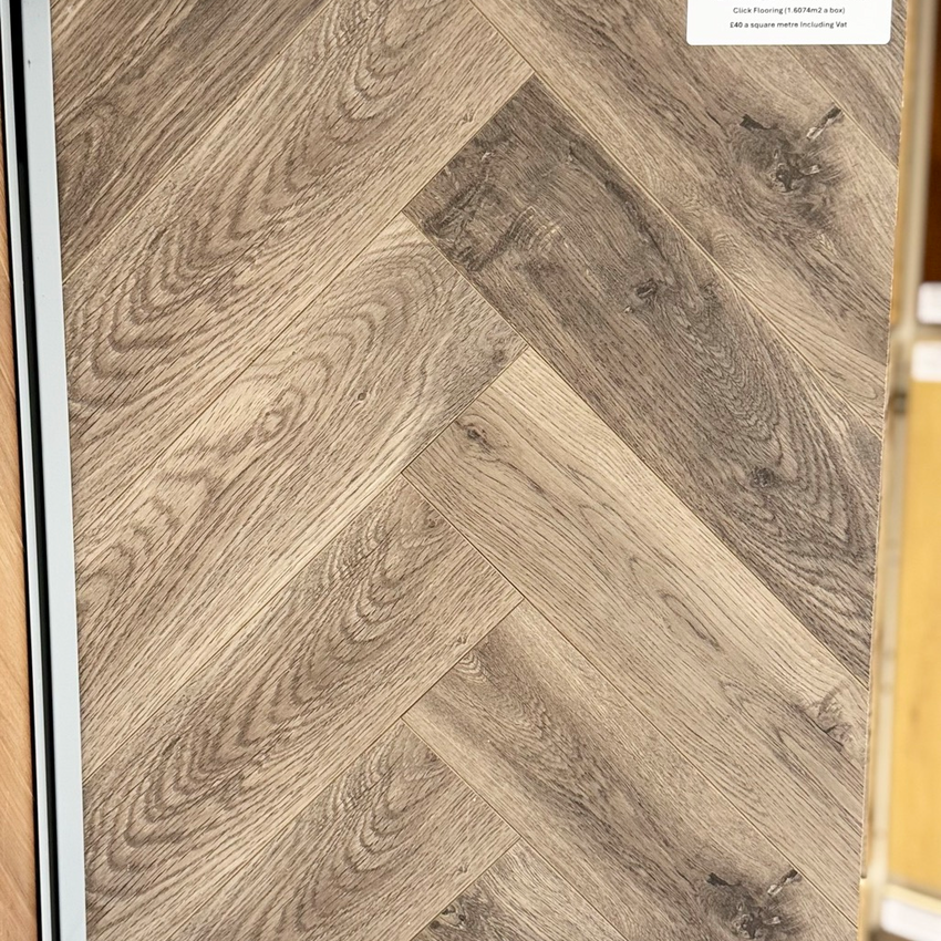 Kensington Luxury Laminate Herringbone Oak Grey Distressed